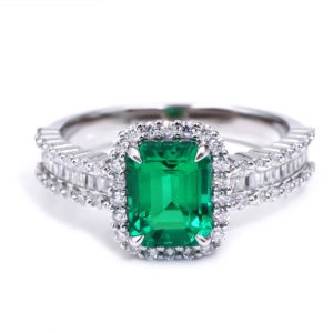 Radiant Emerald Halo Ring in 14k White Gold